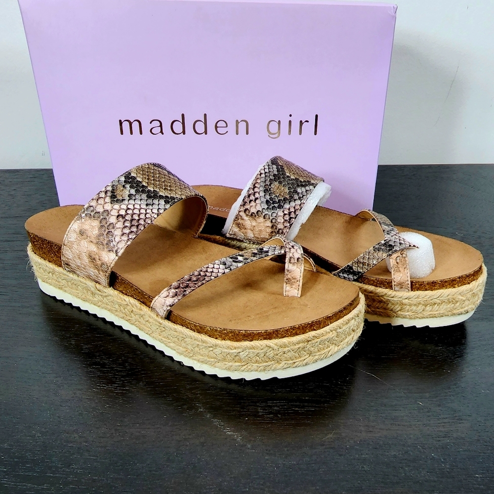 Sz 8 Madden Girl tan/grey platform Espadrille sandals